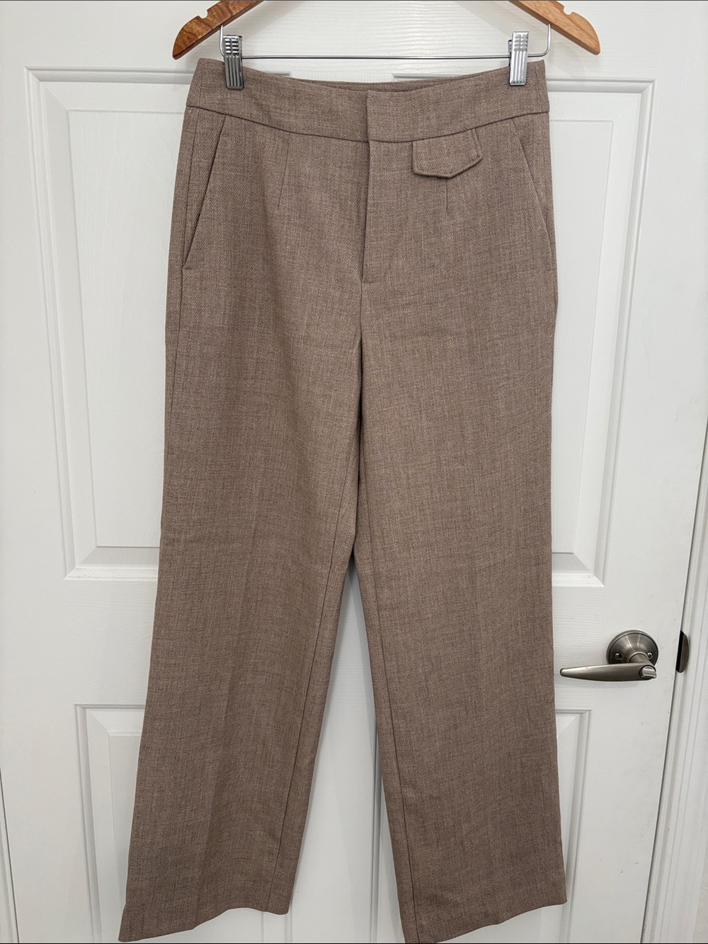 Zara Wide-Leg High-Rise Office Career Preppy Wide Leg PantsTaupe SZ S